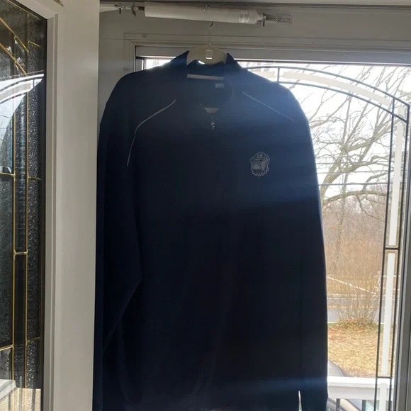 Navy Quarter-Zip Pullover with Embroidered Logo - Picture 2 of 9